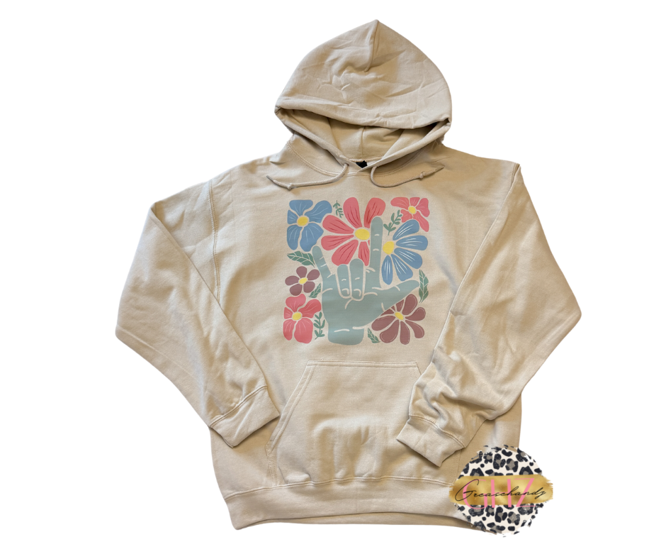 ASL ILY Boho Floral Hoodie