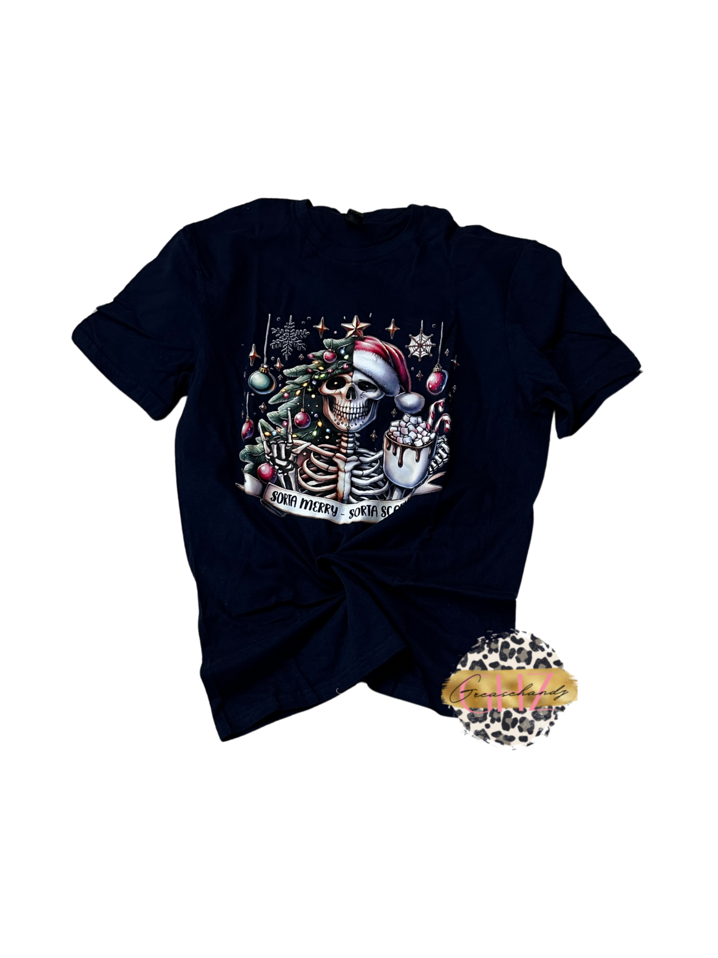 #43 Christmas skull tshirt S