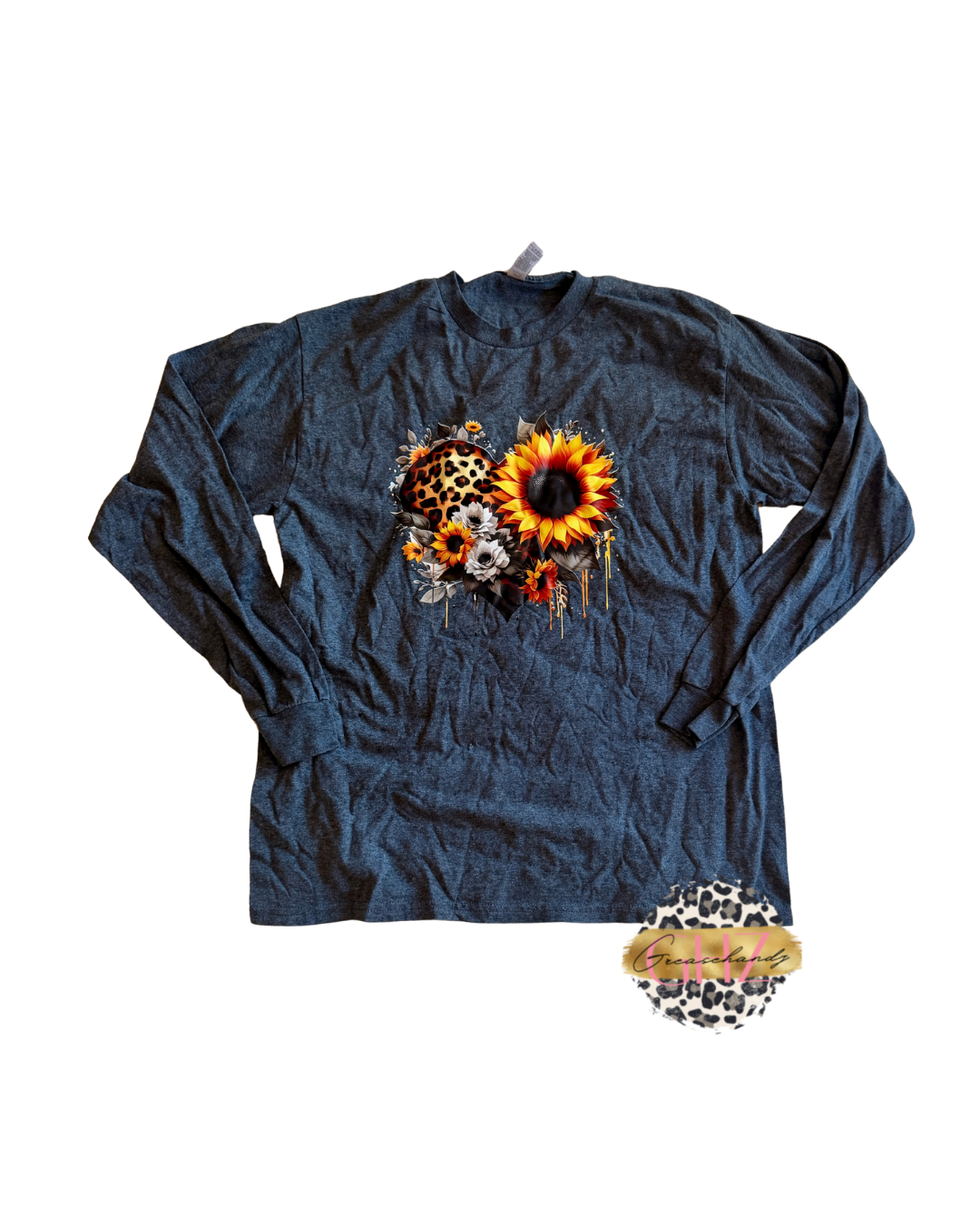 #44 sunflower leopard heart longsleeve (L)