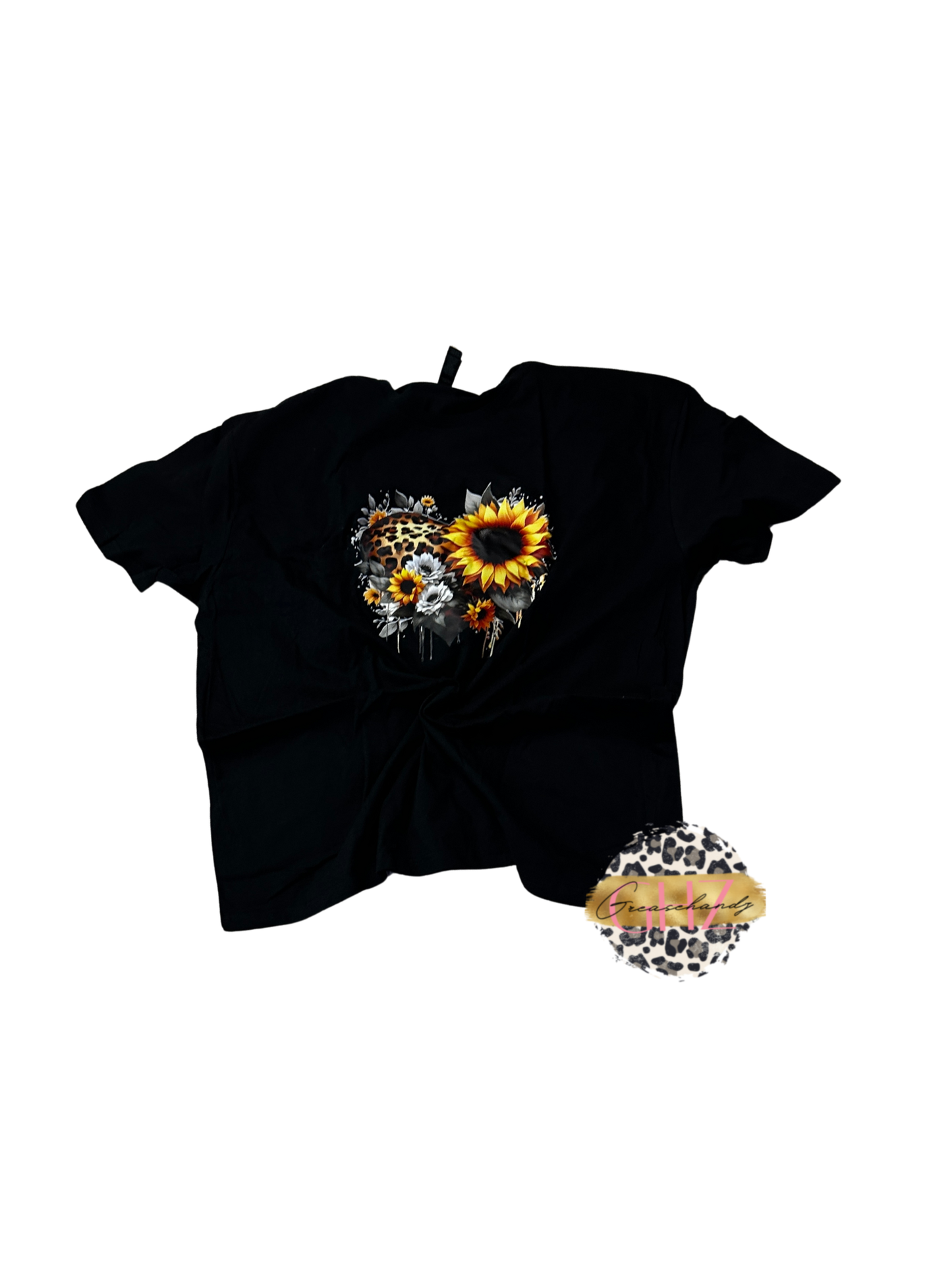 #64 leopard sunflower heart tshirt 3xl