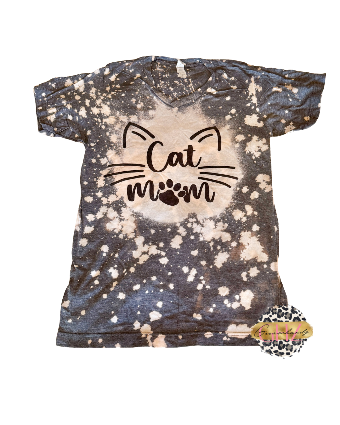 #82 Cat mom bleached VNeck (S)