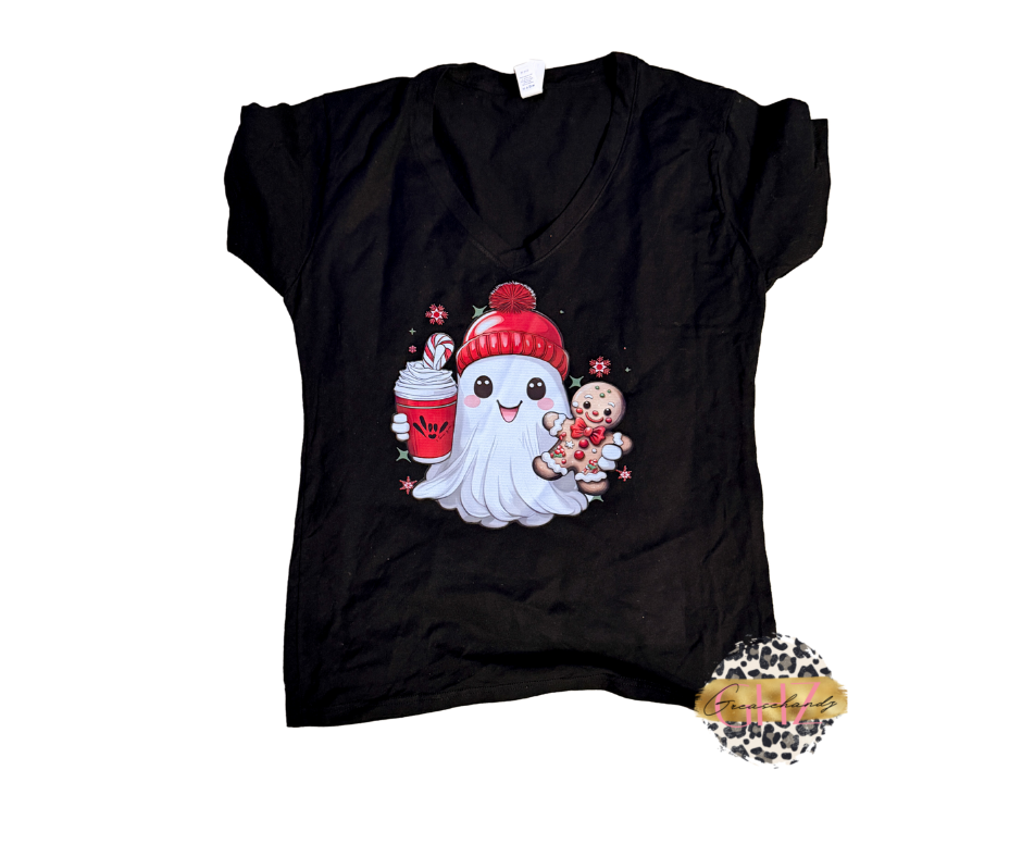 Christmas Ghost V-neck or T-shirt