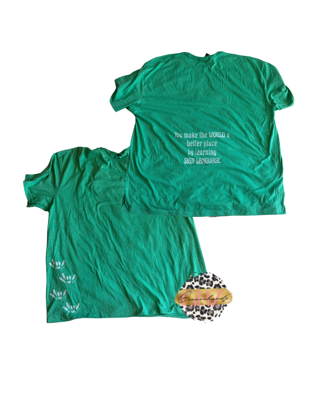 #12 learn sign language green tshirt (4XL) x2