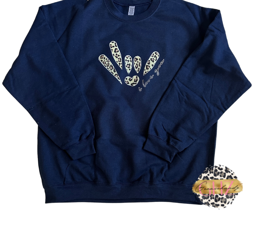 2#118 Leopard ILY Sweatshirt Navy Blue