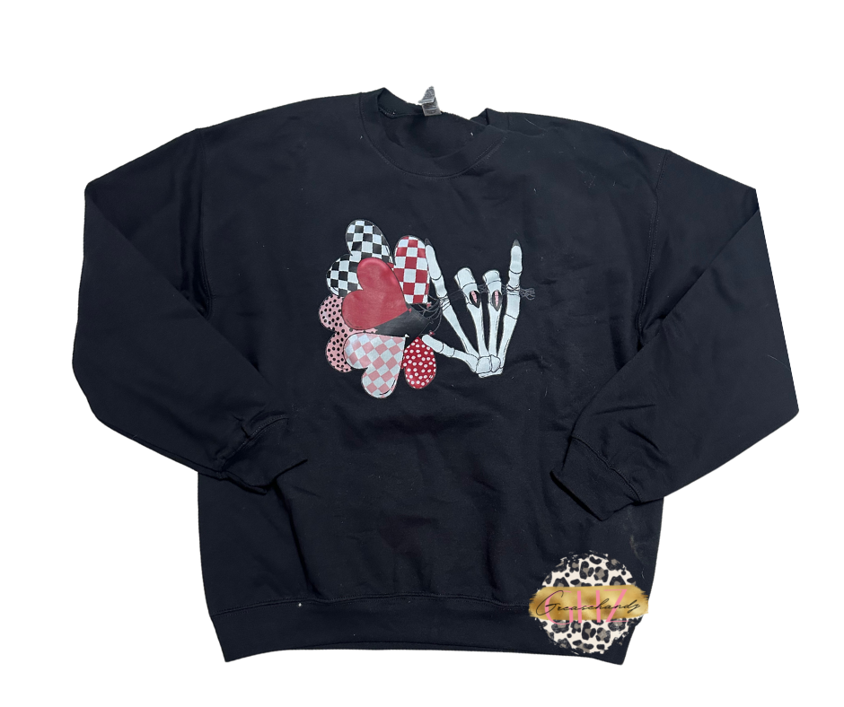 #138 Valentine balloons skeleton ILY Asl sweatshirt