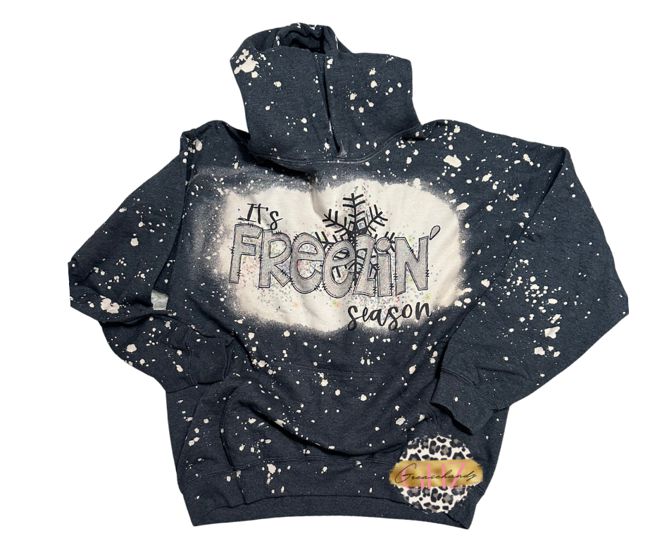 #140 It’s freezin season hoodie (bleached)