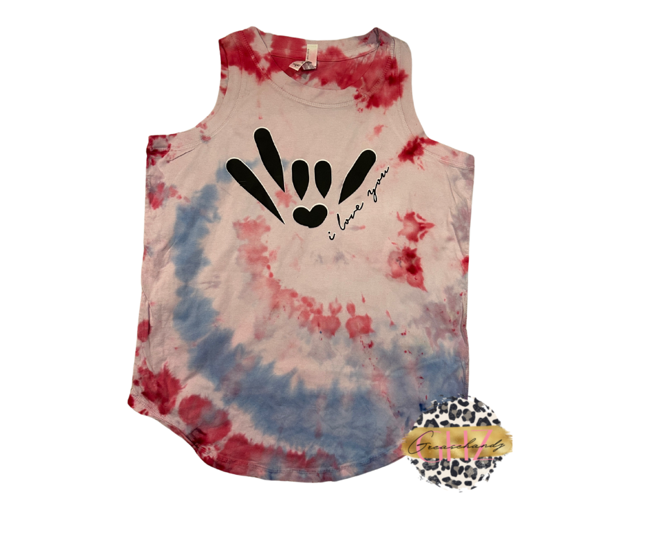 Ladies Tie dye Vneck or muscle tank top