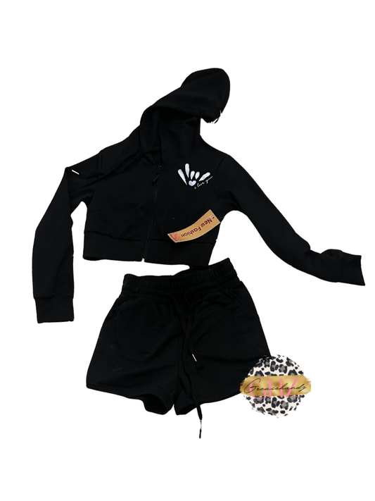 #235 Matching set crop top long sleeve and short (S)