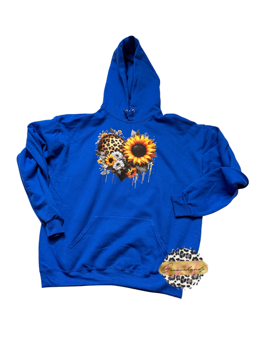 #241 sunflower leopard heart hoodie XL