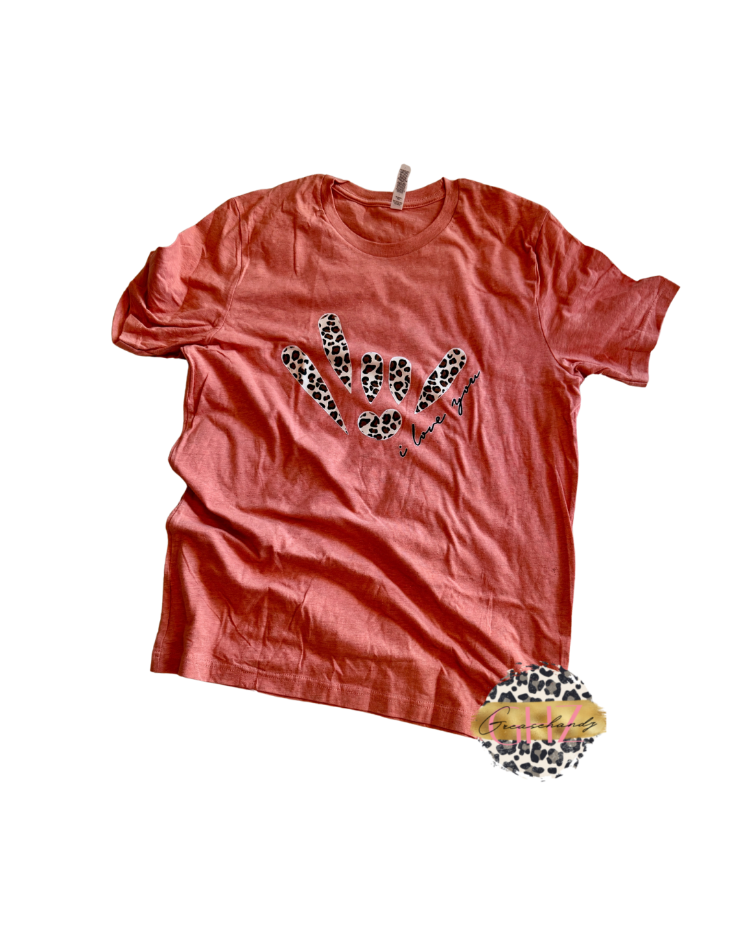 #27 leopard ily asl tshirt (L)