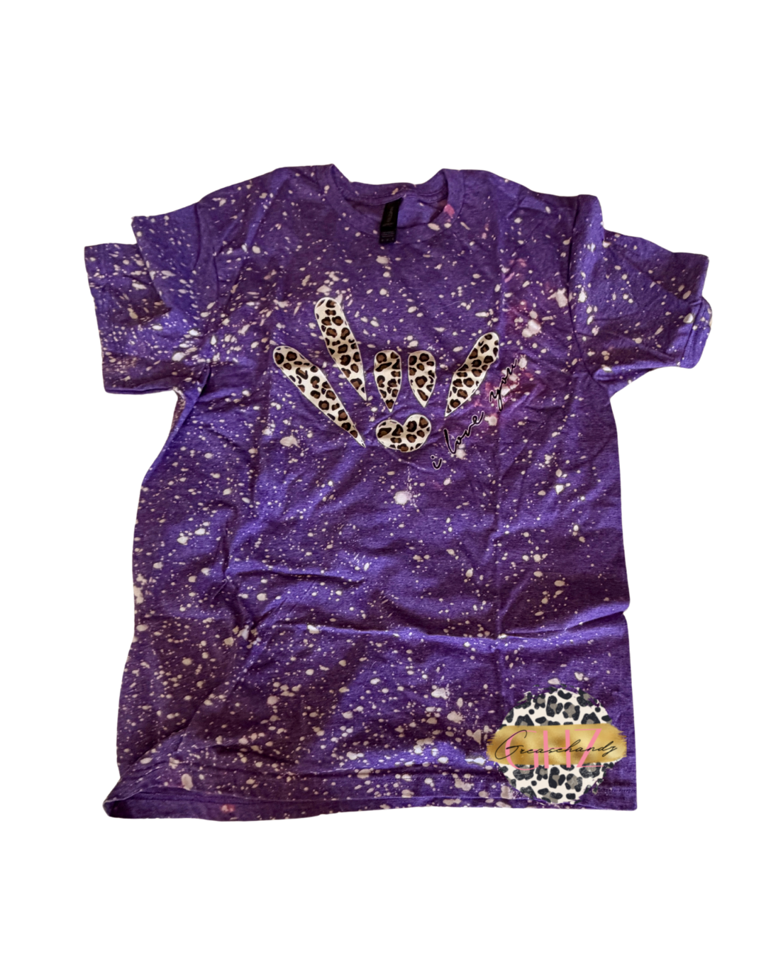 #29 leopard ily asl bleached tshirt (M)