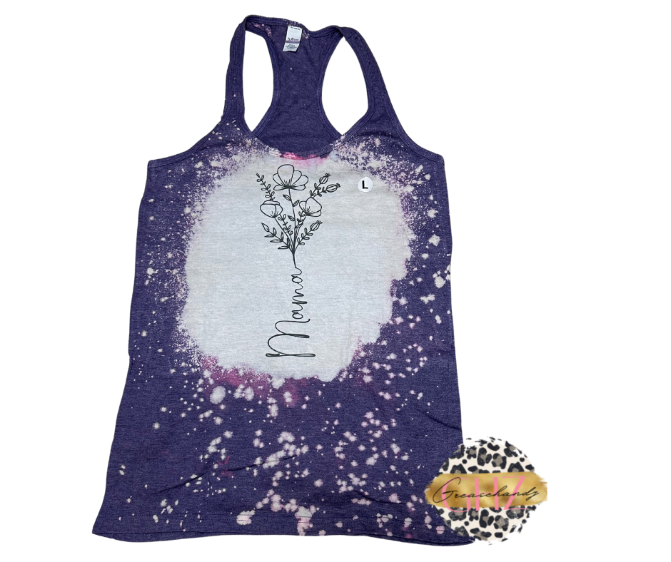 2#70 Mama Flowers Purple Bleached Tank top (L)