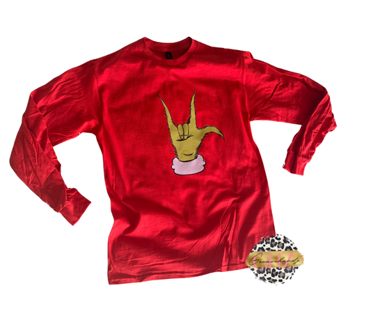 Grinch ILY hand long sleeve (Toddler to youth)