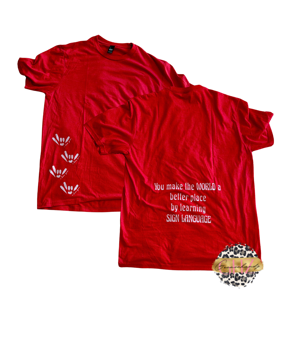 #32 learn sign language tshirt red (L)