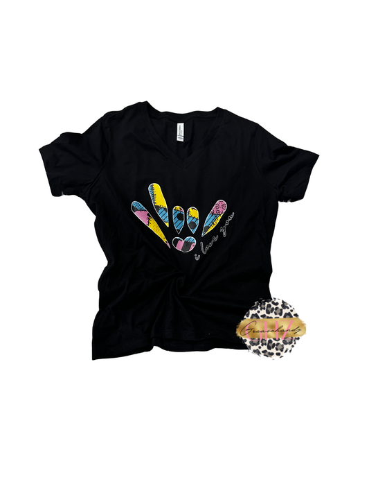 #37 sally vneck i love you asl tshirt (L)
