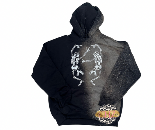 #89 skeleton dancing ILY asl Bleached Hoodie