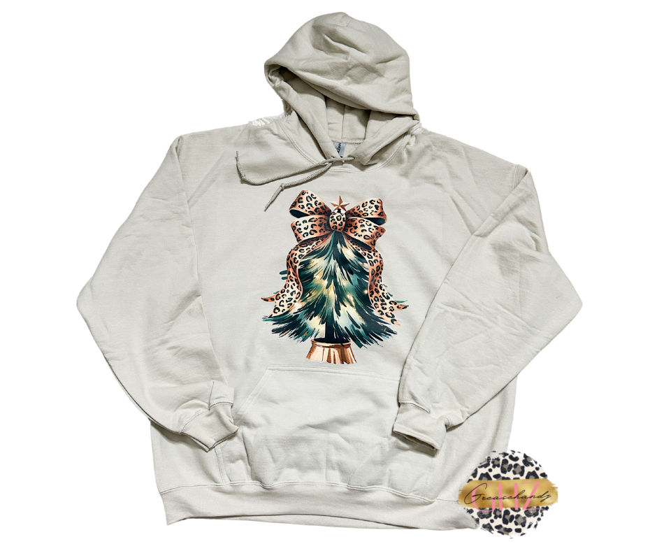 Christmas tree ribbon leopard hoodie