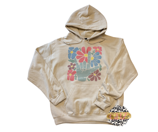 ASL ILY Boho Floral Hoodie