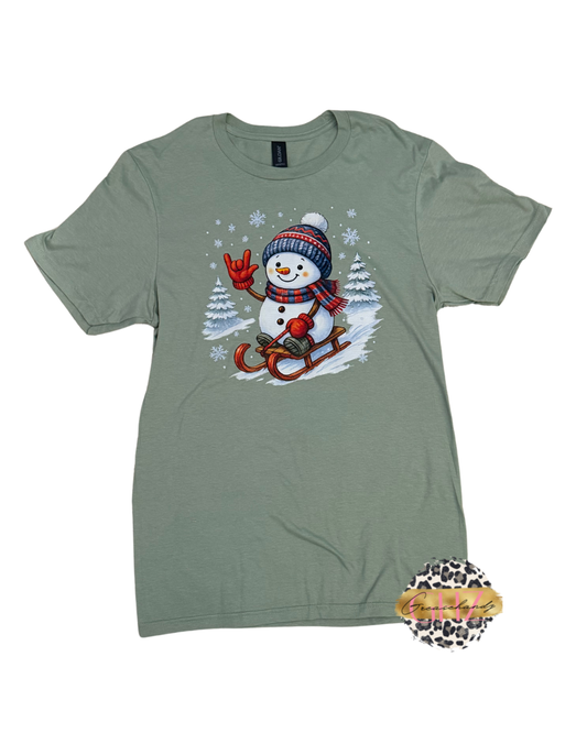Sledding Snowman ASL Tshirt