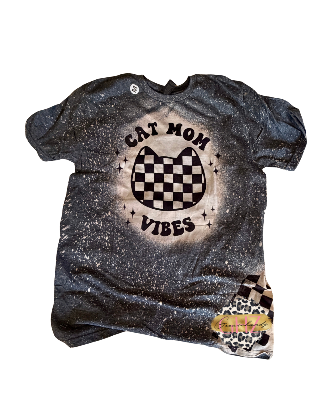 #42 Cat mom vibes bleached tshirt (M)