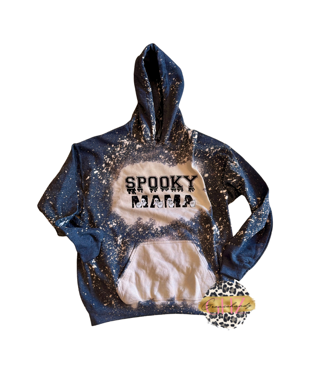 #52 spooky mama asl bleached hoodie (L)