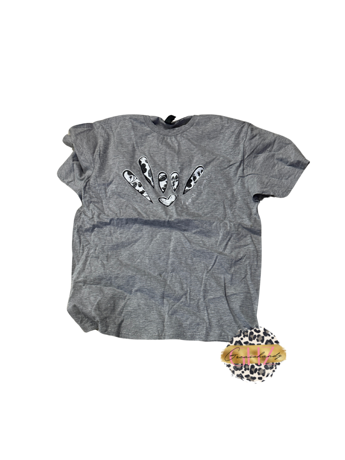 #66 black and white flowers ily asl tshirt L