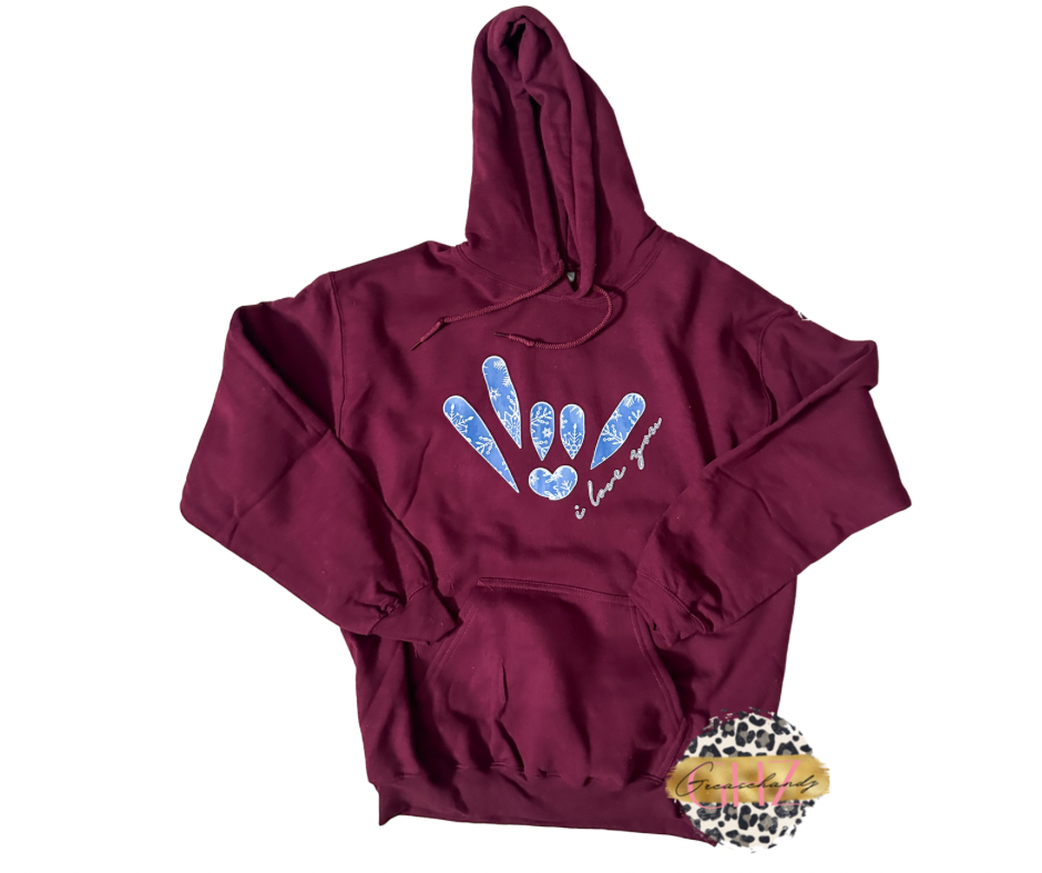 Winter snowflakes ILY ASL Hoodie