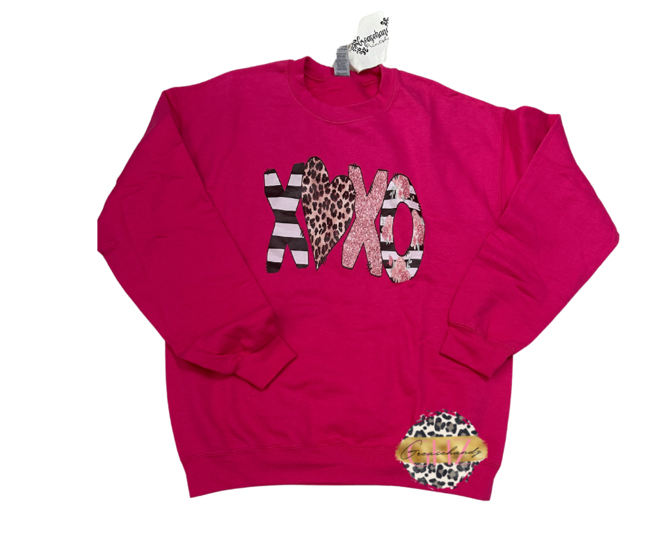 #90  XoXo leopard , stripes, pink sweatshirt