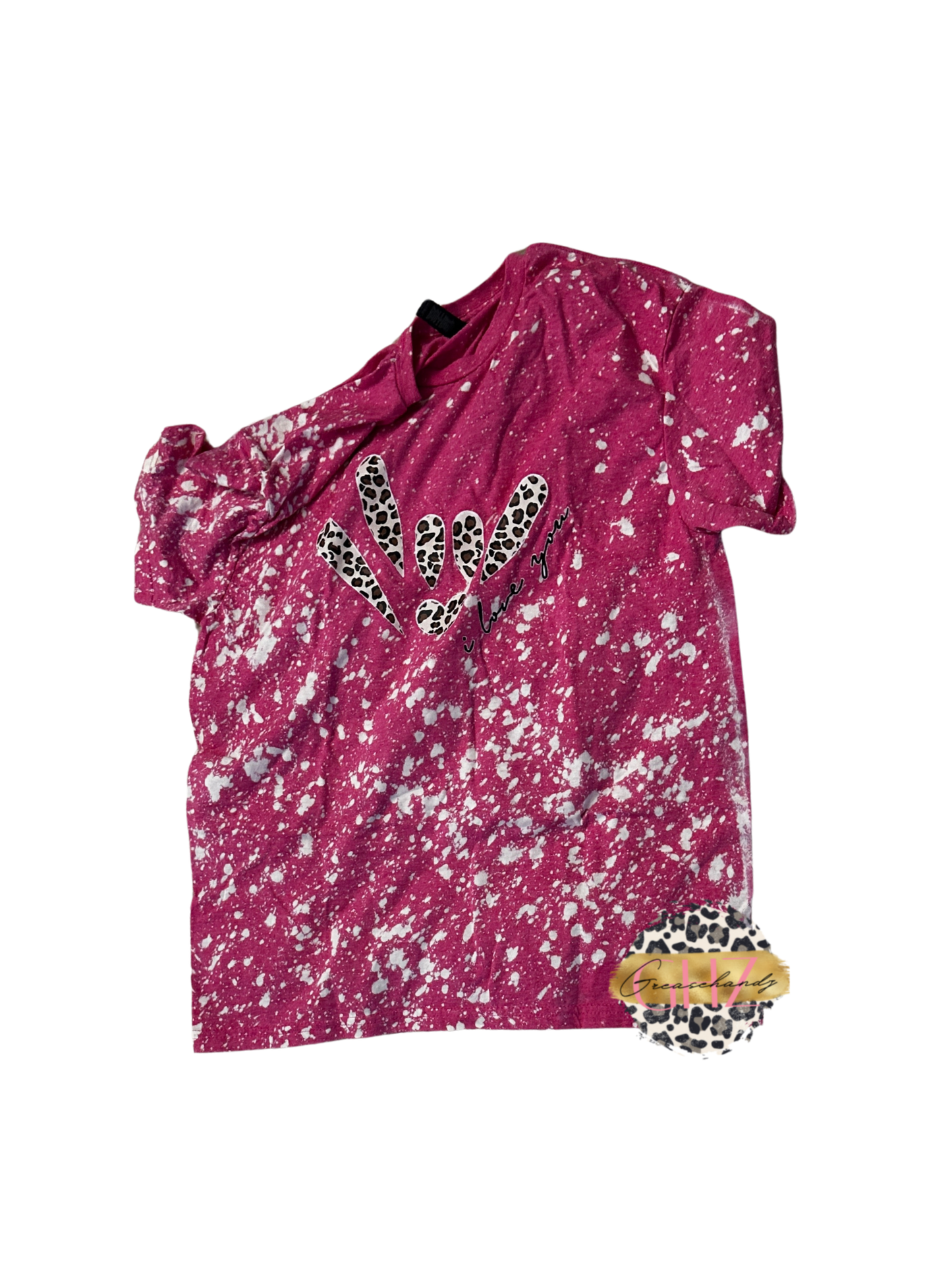 #79 leopard i love you bleached tshirt L