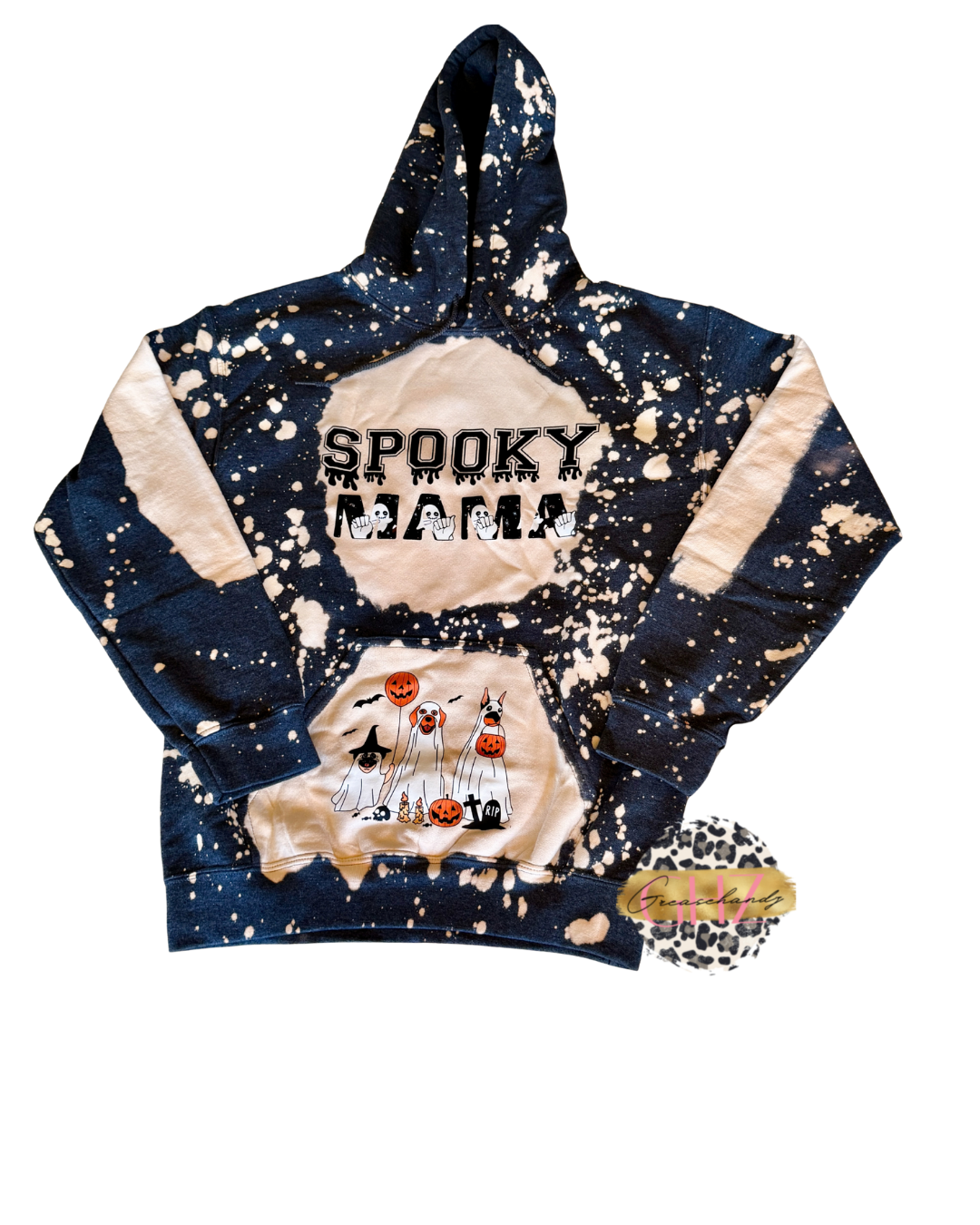 #87 Spooky mama hoodie bleahced (S)