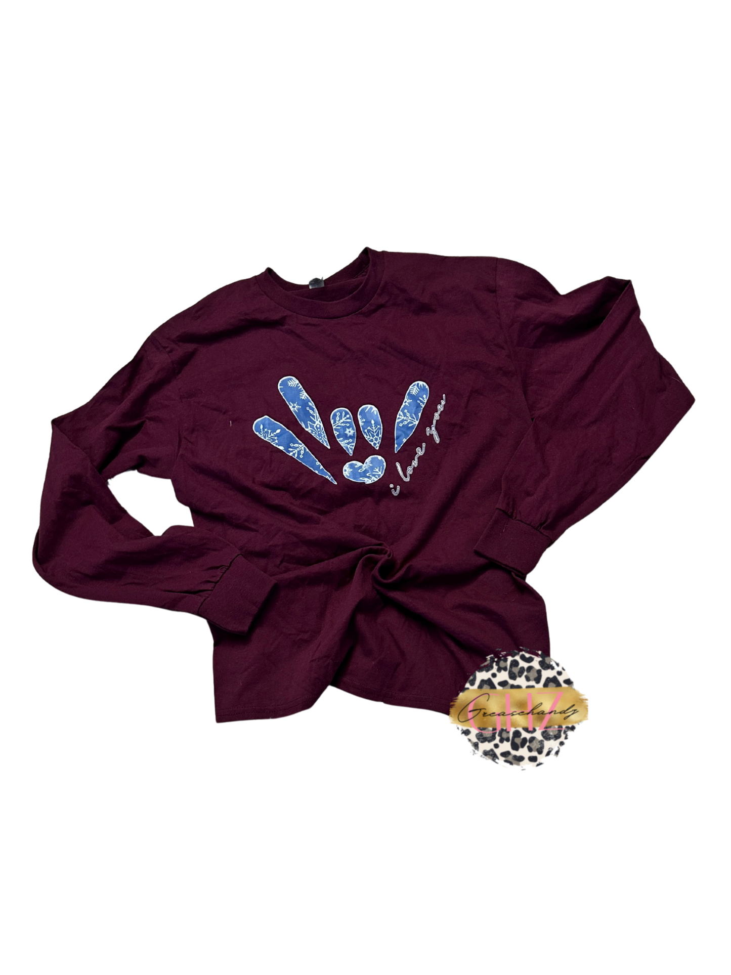 #8 snowflakes asl i love you  long sleeve (M)