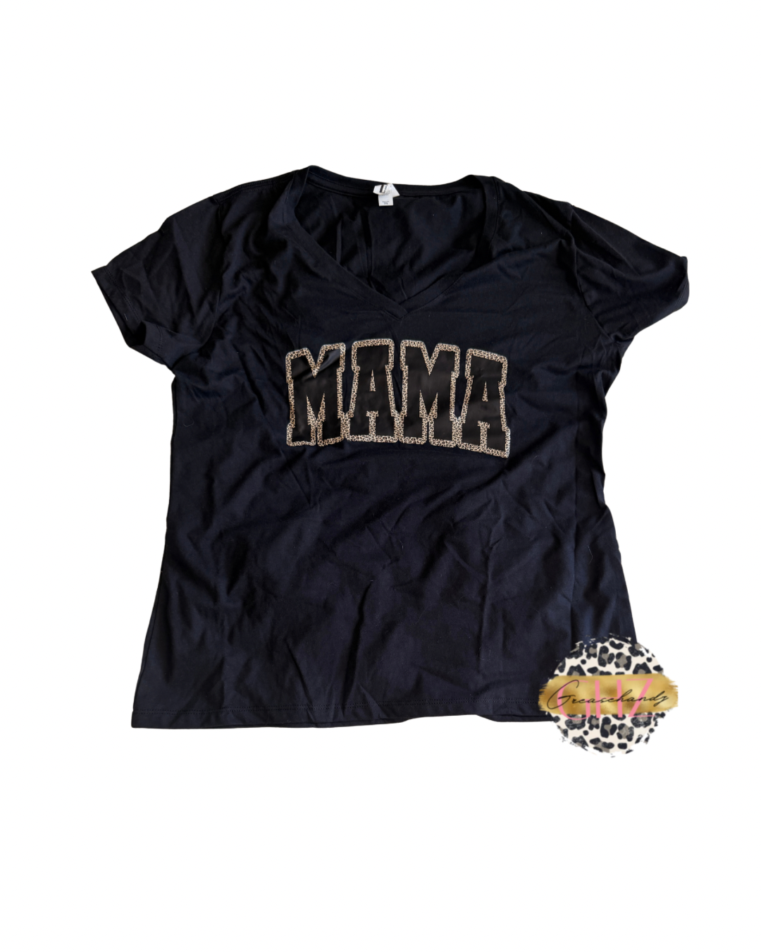 #31 varsity mama leopard black vneck (3XL) x2