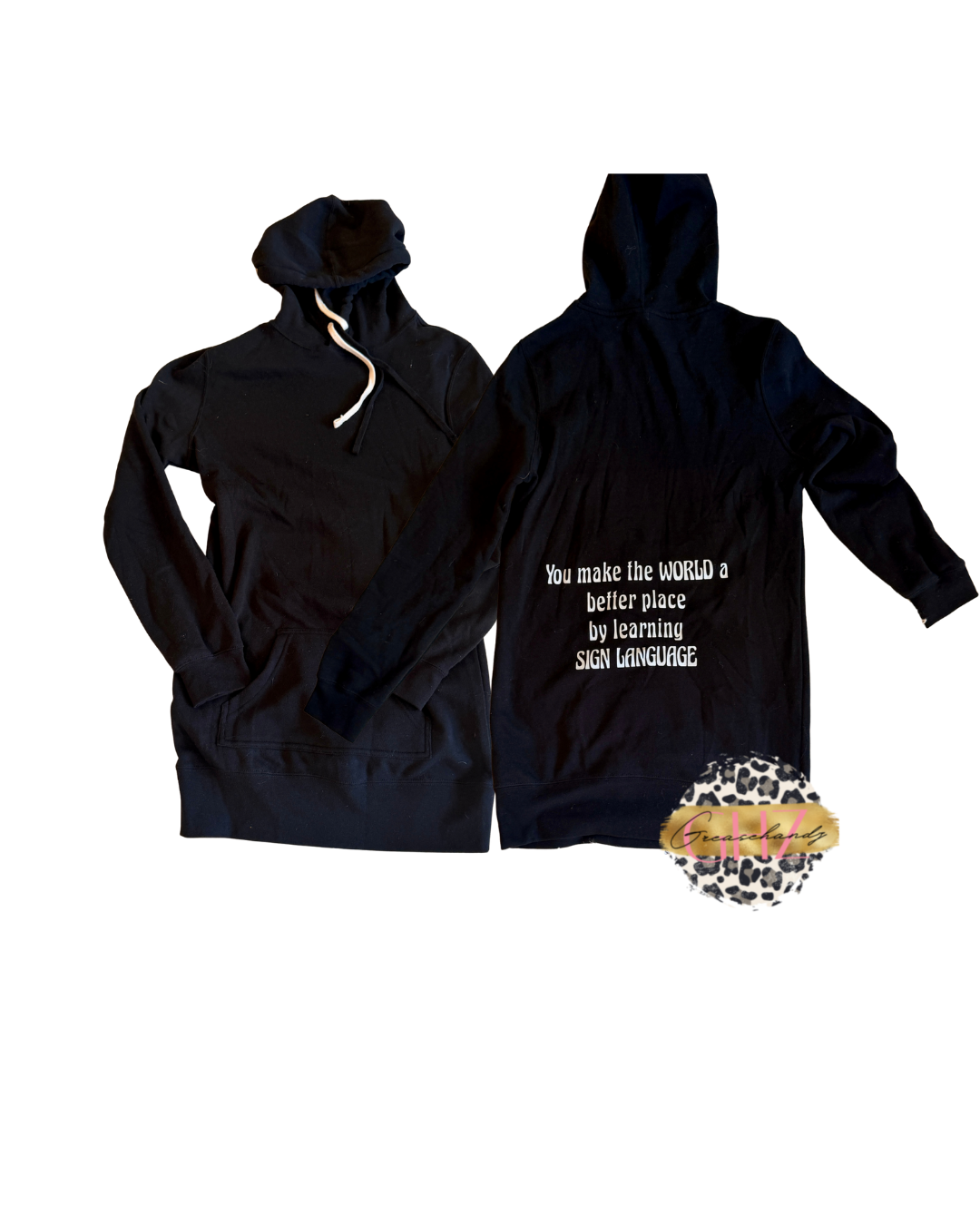 #96 Learn sign language tall black hoodie (M)