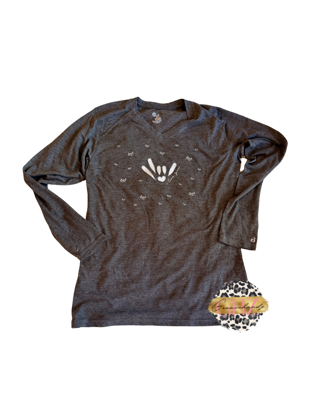 #98 ily asl stars longsleeve vneck (M)