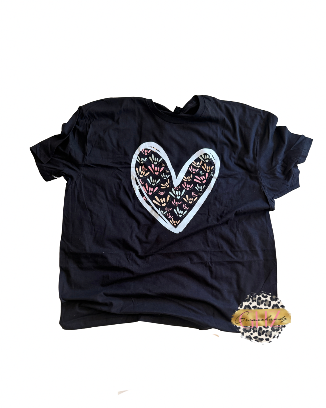 #7 ILY ASL heart black tshirt (2XL)