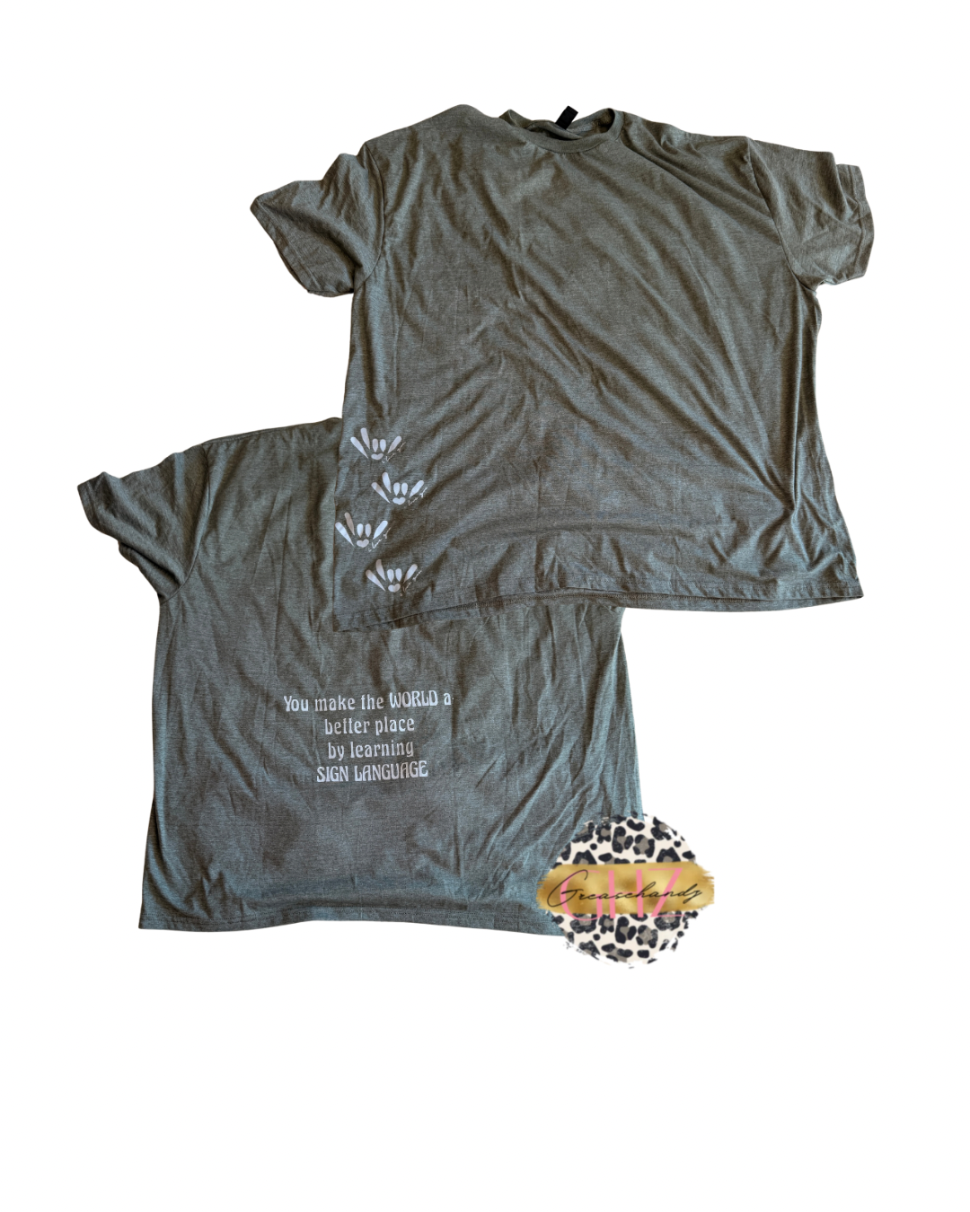 #22 military green learn sign language tshirt (4XL)