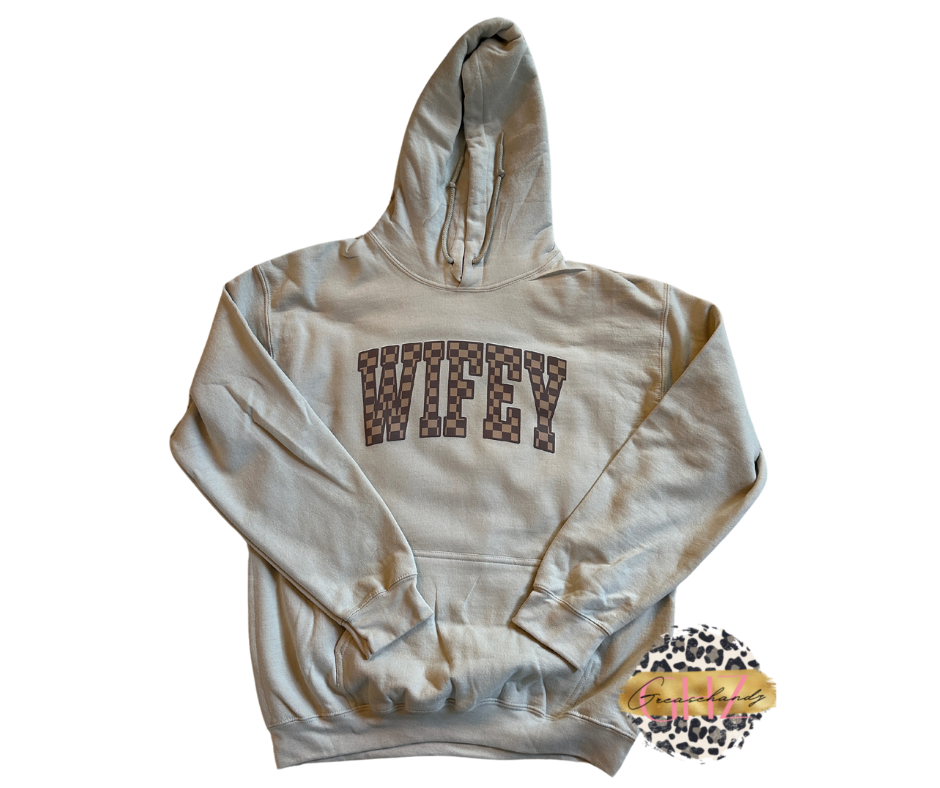 Wifey brown checker hoodie