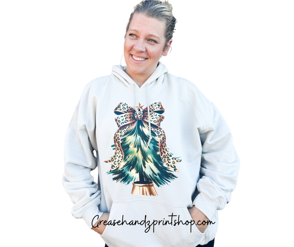 Christmas tree ribbon leopard hoodie