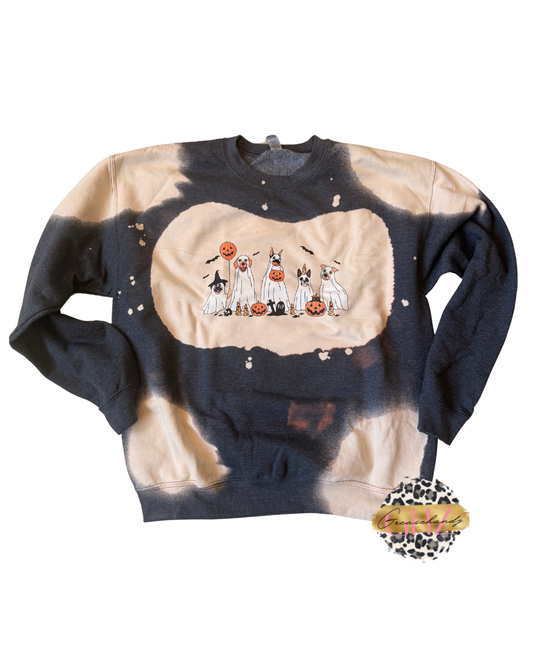 Dogs Halloween Bleached Sweatshirt (L)