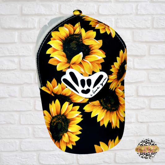 Sunflower I love you ponytail hat